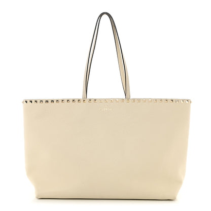 Valentino Garavani Grained Calfskin Rockstud Shoulder Tote Light Ivory 1 of 8