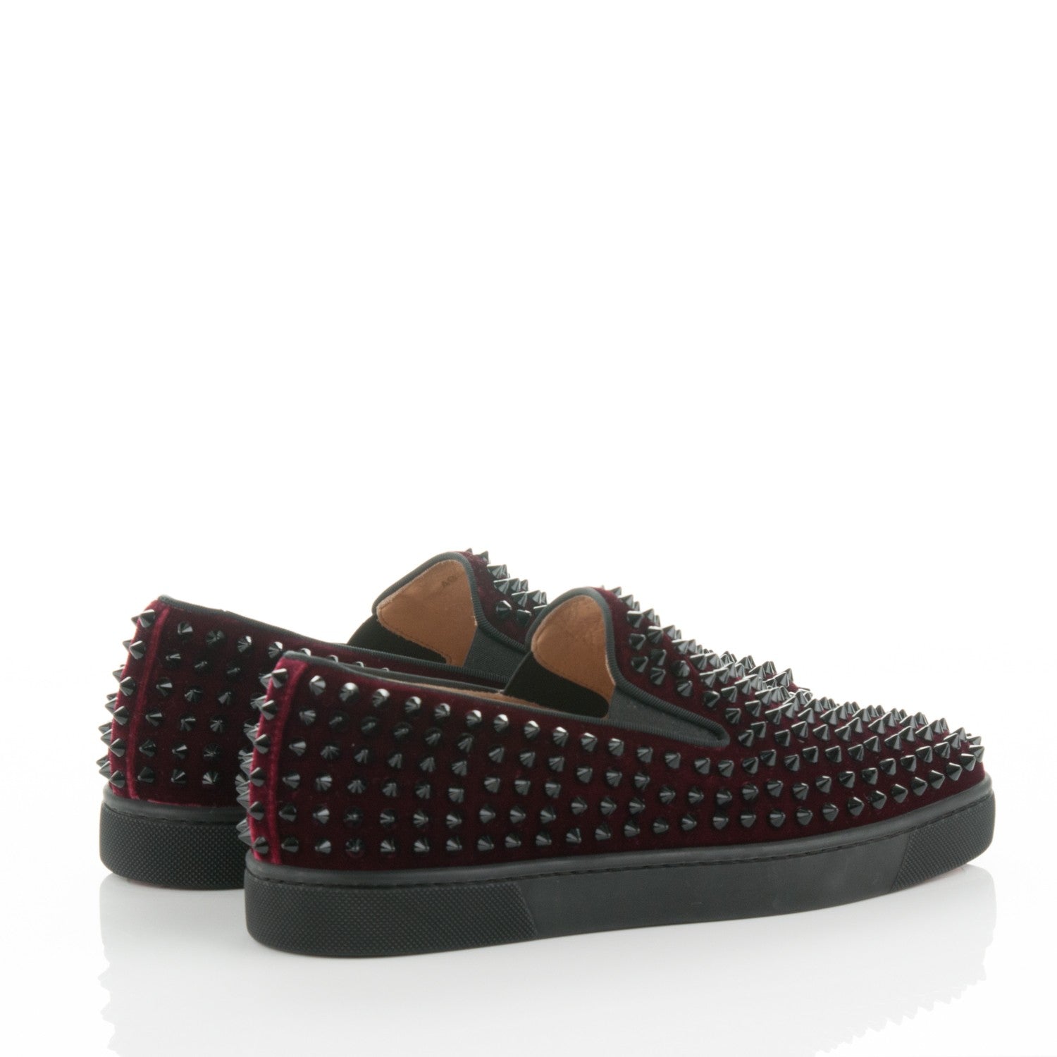 Christian Louboutin Mens Velvet Spikes Roller Boat Flats 40 Rouge Imperial Black 4 of 7