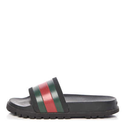 Gucci Rubber Web Mens Lug Sole Slide Sandals 5 Black Green Red 1 of 16
