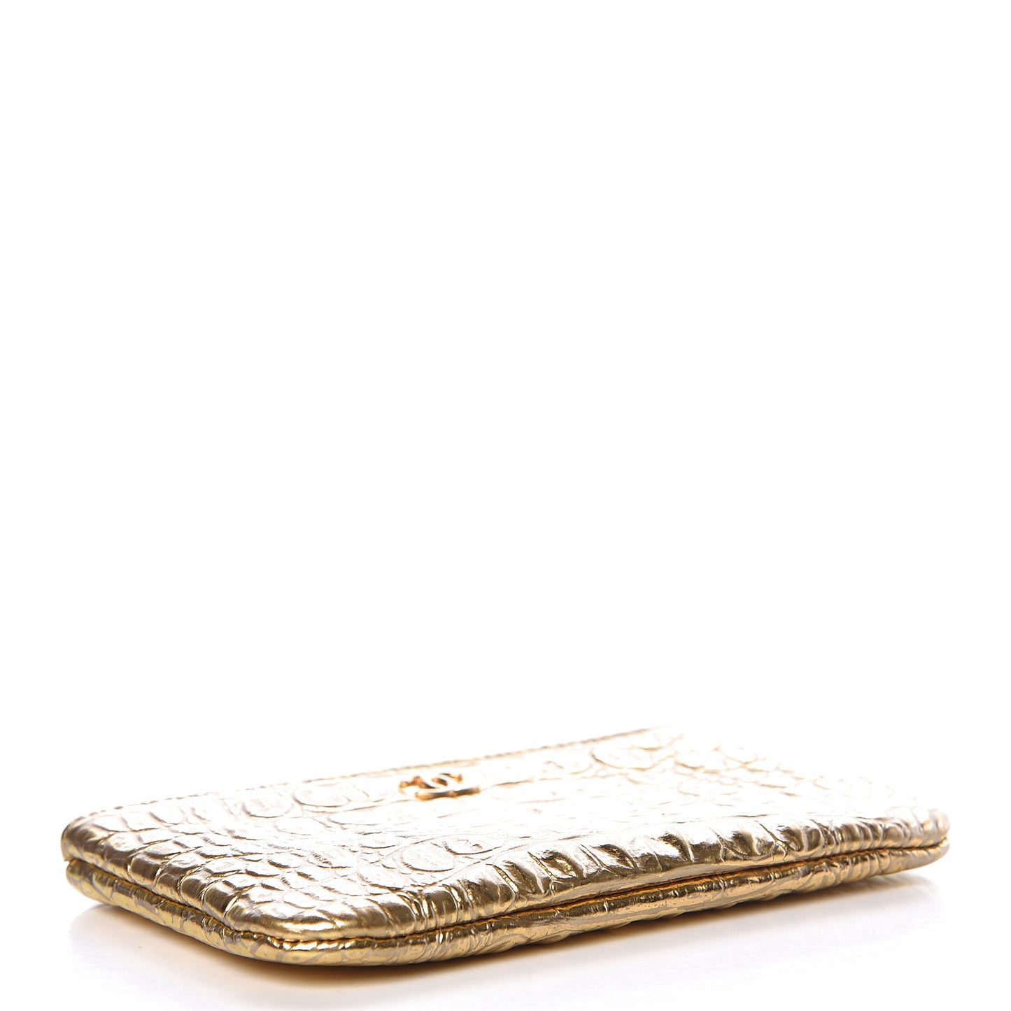 Metallic Calfskin Crocodile Embossed Cocodile Cosmetic Case Gold
