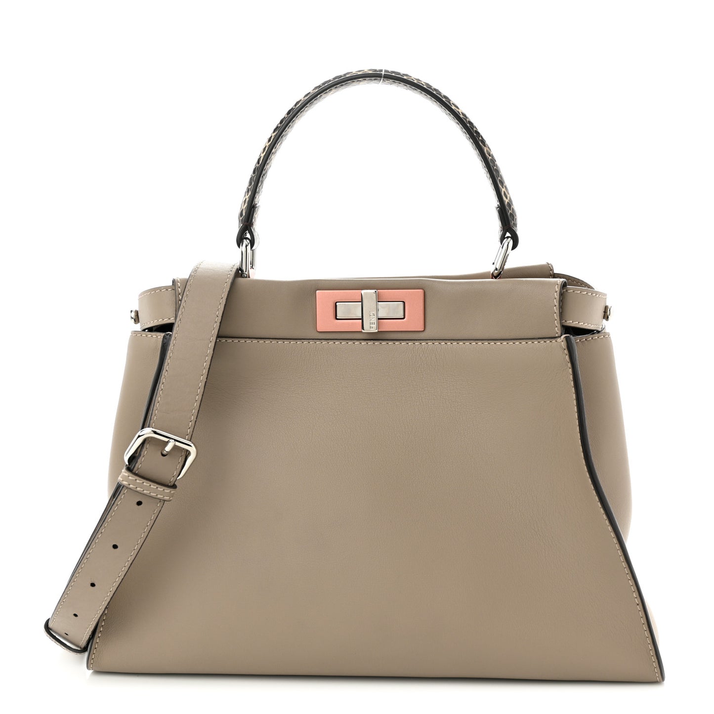 Vitello Seta Shiny Nappa Elaphe Medium Peekaboo Iconic Satchel Tortora Natural Ebano