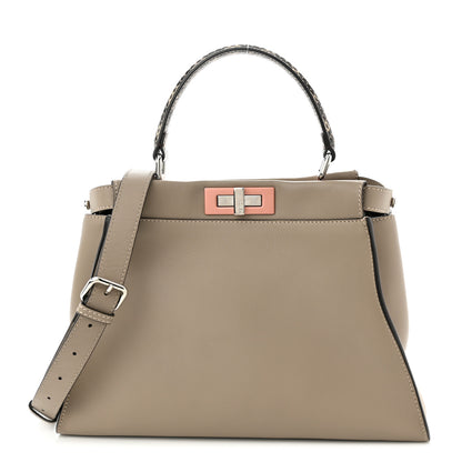 Fendi Vitello Seta Shiny Nappa Elaphe Medium Peekaboo Iconic Satchel Tortora Natural Ebano 1 of 9
