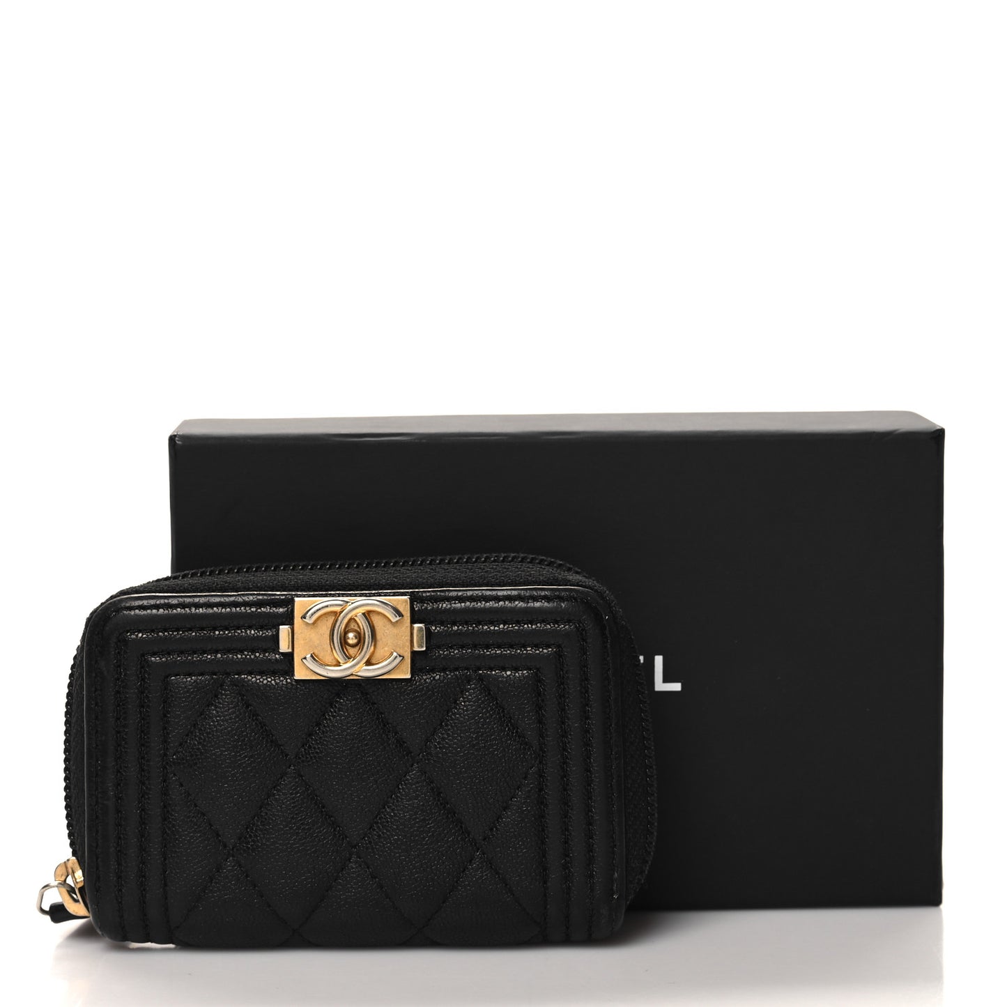 Caviar Quilted Boy Zip Around Coin Purse Wallet Black
