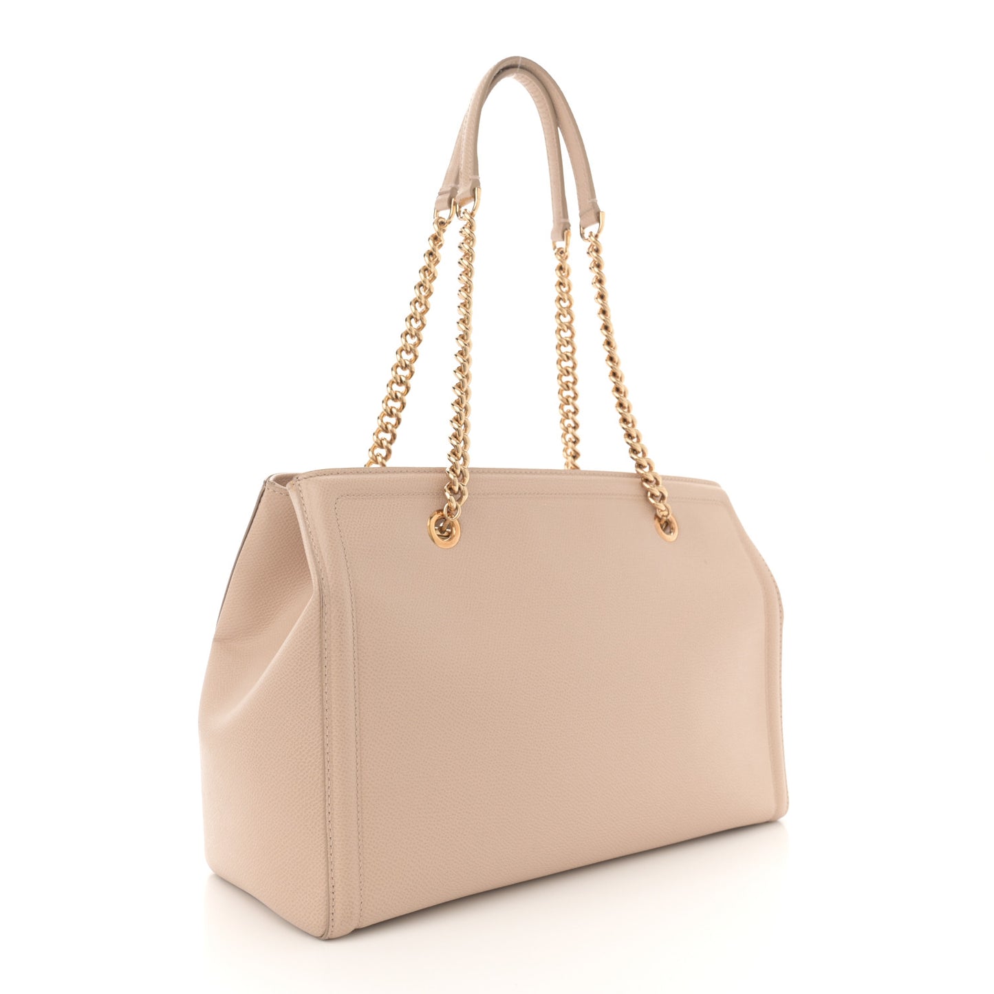 Hammered Calfskin Vara Bow Chain Tote Macadamia