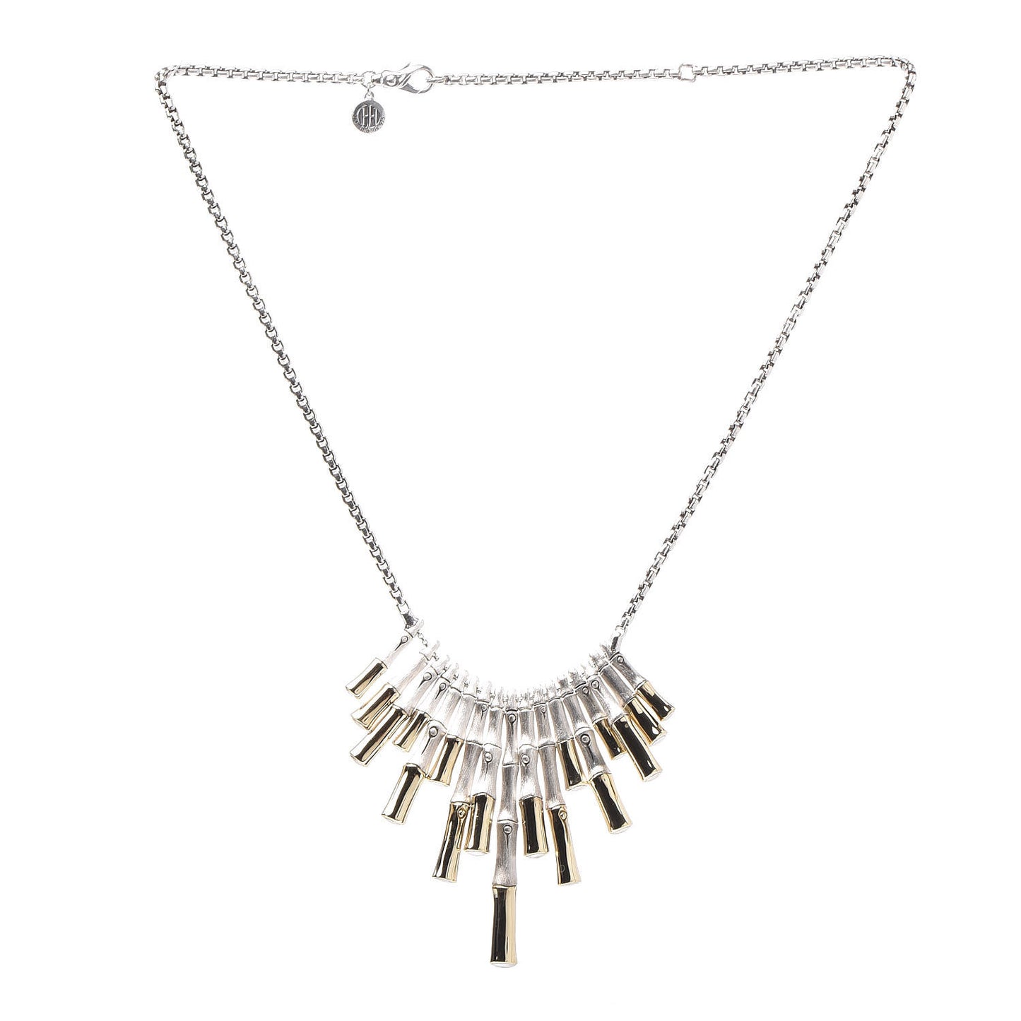 Sterling Silver 18K Yellow Gold Bamboo Bib Necklace