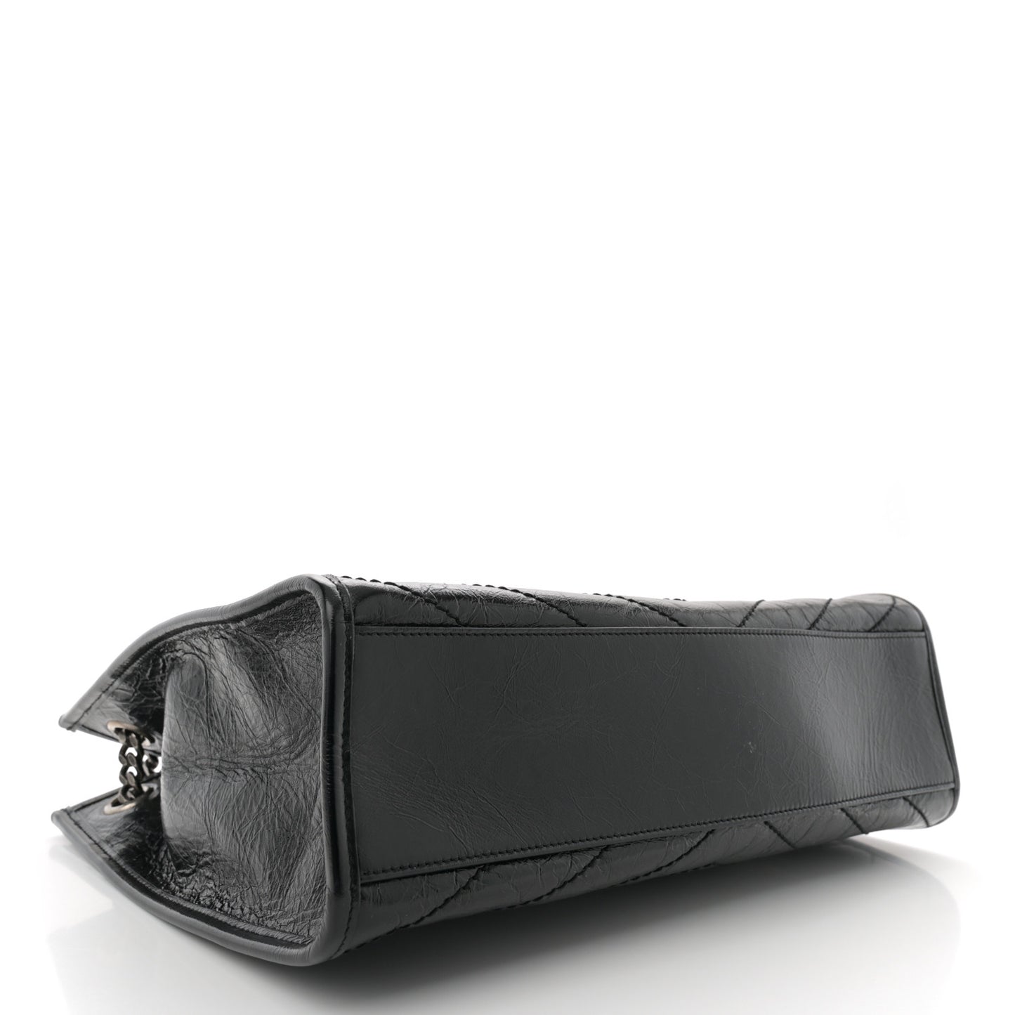 Crinkled Calfskin Matelasse Monogram Medium Niki Shopper Tote  Black