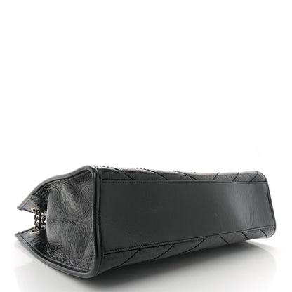 Saint Laurent Crinkled Calfskin Matelasse Monogram Medium Niki Shopper Tote  Black 4 of 11