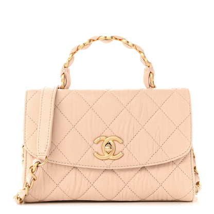 Chanel Crumpled Lambskin Quilted Mini CC Links Top Handle Flap Beige 1 of 11
