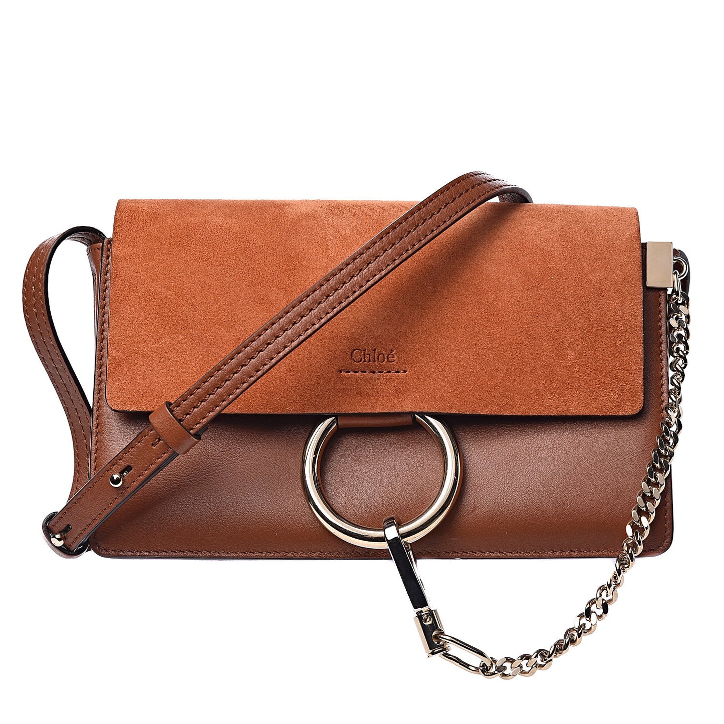 Suede Calfskin Small Faye Shoulder Bag Tobacco