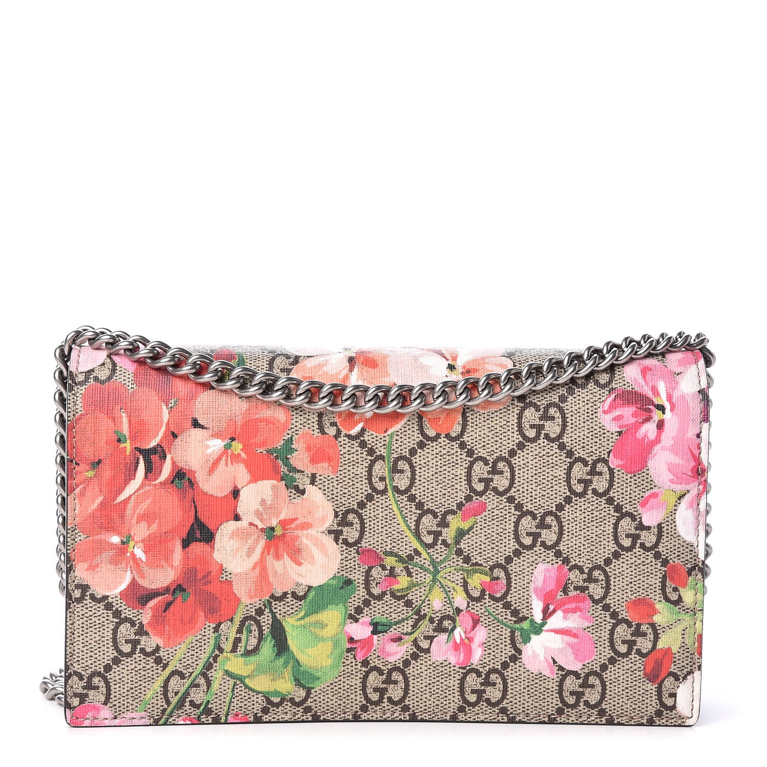 Gucci GG Supreme Monogram Blooms Chain Wallet Beige Multicolor Dry Rose 1 of 13