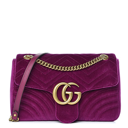Gucci Velvet Matelasse Medium GG Marmont Shoulder Bag Fuchsia Violet Cyclamen 1 of 11