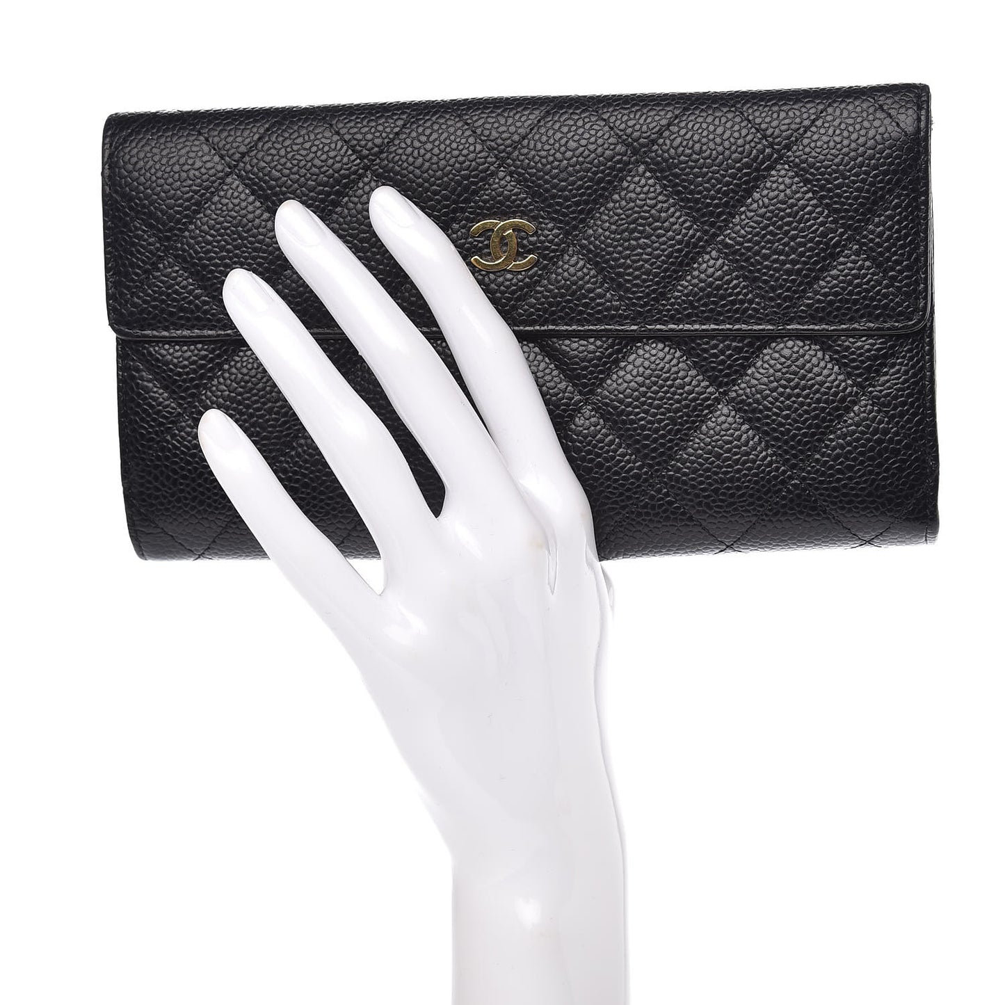 Caviar Quilted CC Long Double Wallet Black