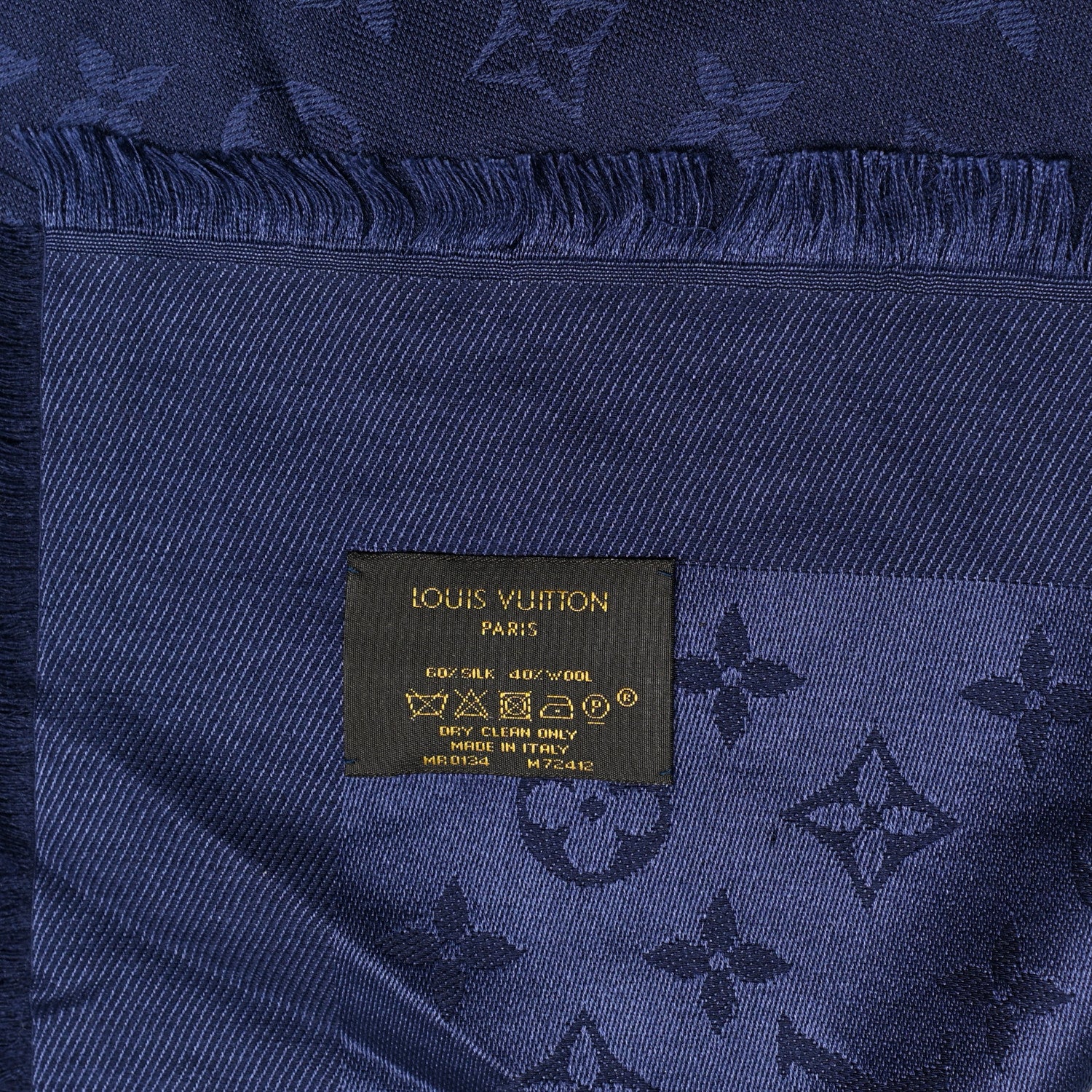 Louis Vuitton Silk Wool Monogram Shawl Night Blue 4 of 4