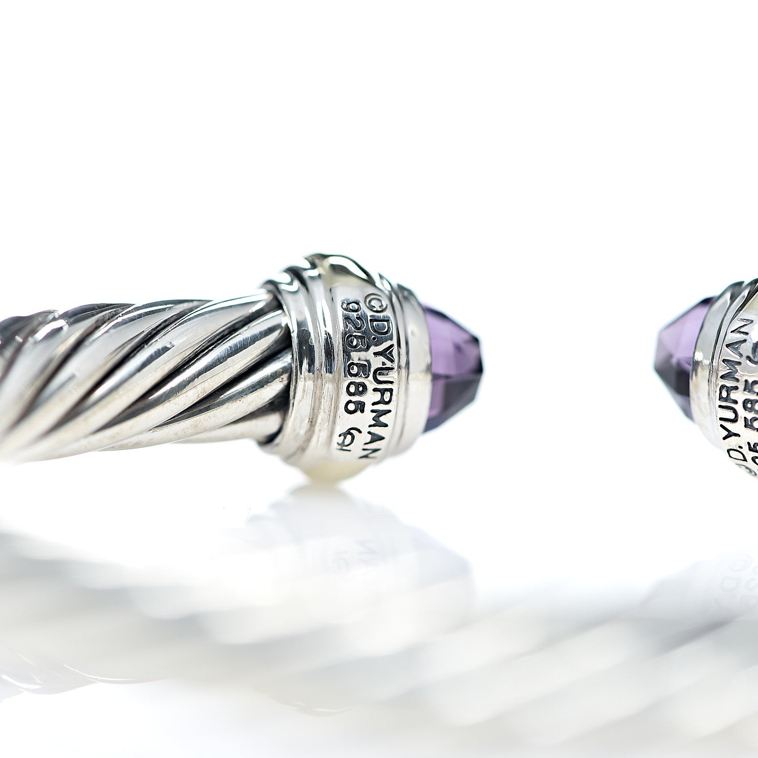 David Yurman Sterling Silver 14K Yellow Gold Amethyst 7mm Cable Classics Bracelet 3 of 4