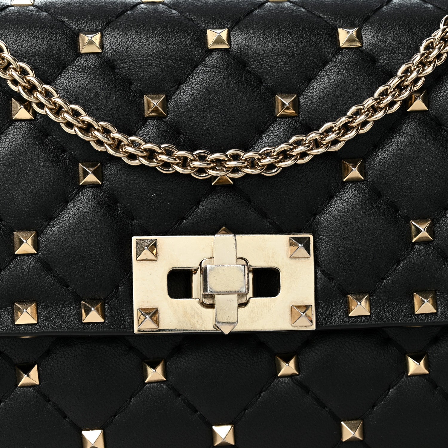 Valentino Garavani Lambskin Rockstud Spike Wallet on Chain Black 8 of 12