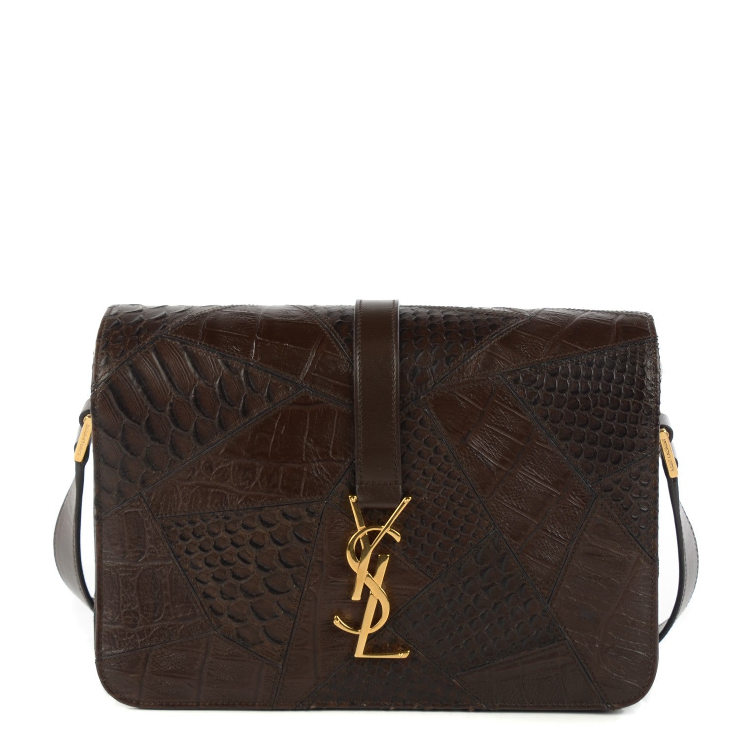Saint Laurent Reptile Calfskin Embossed Patchwork Medium Animal Monogram Universite Bag Brown 1 of 9