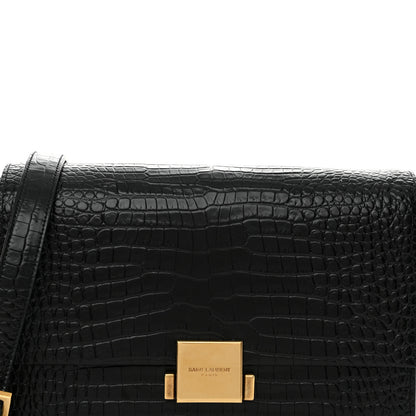 Saint Laurent Calfskin Crocodile Embossed Medium Bellechasse Satchel Black 8 of 13