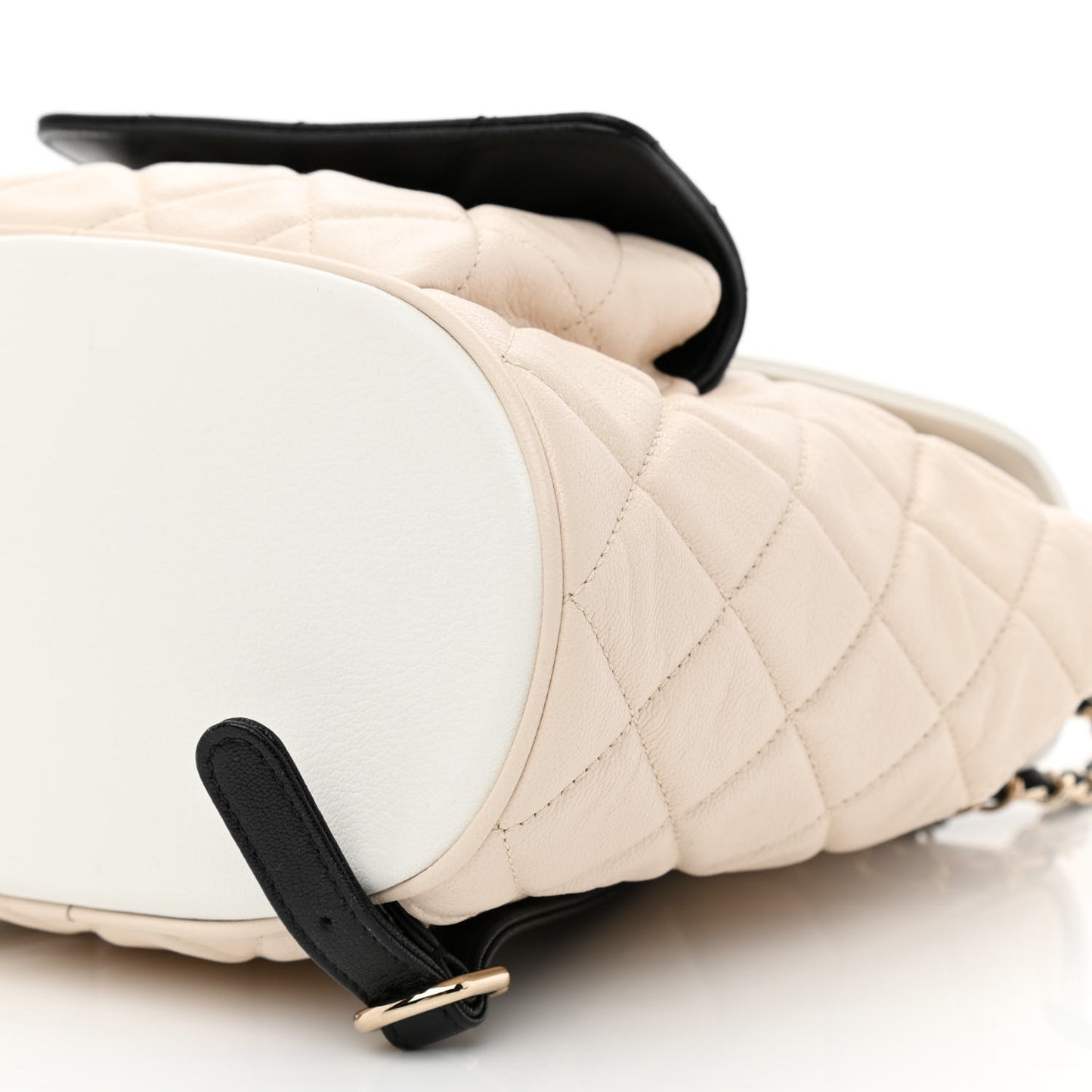 Goatskin Quilted Duma Drawstring Backpack Beige Black White