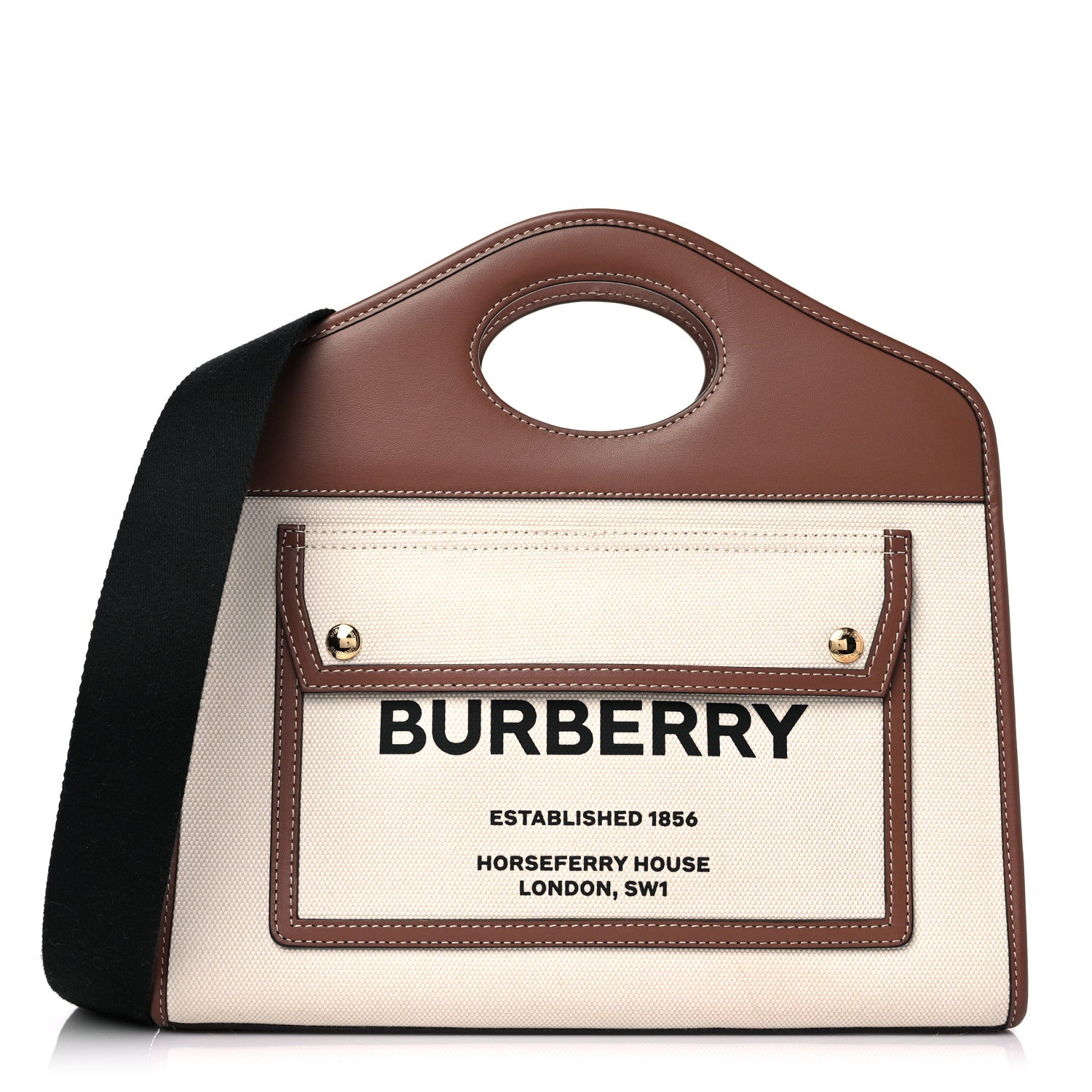 Burberry Canvas Smooth Calfskin Two Tone Small Pocket Bag Natural Malt Brown 1 of 16