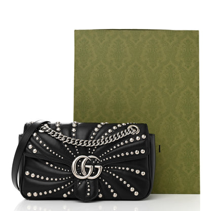 Gucci Calfskin Spiral Stud Small GG Marmont Shoulder Bag Black 12 of 12