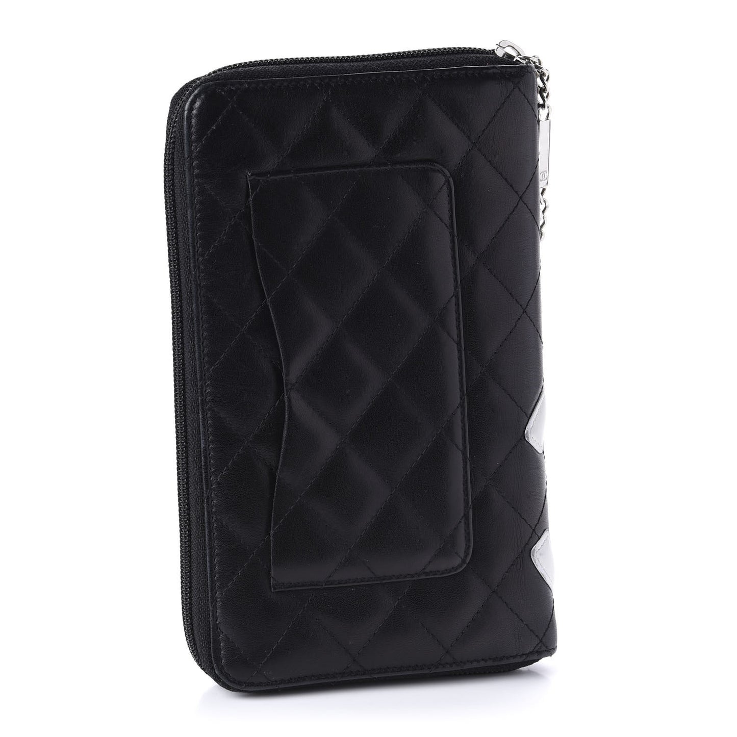 Calfskin Cambon Zip Around Organizer Wallet Black White