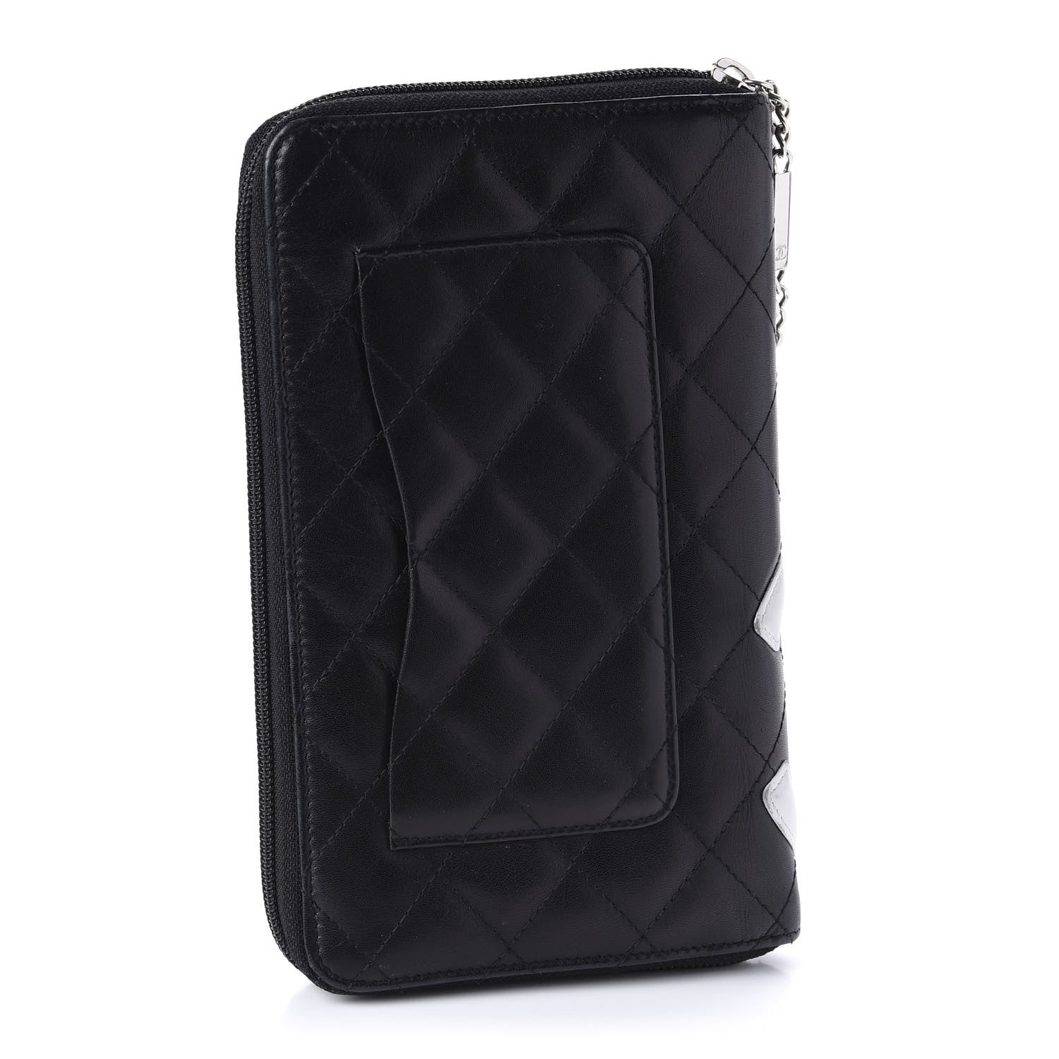 Chanel Calfskin Cambon Zip Around Organizer Wallet Black White 3 of 17