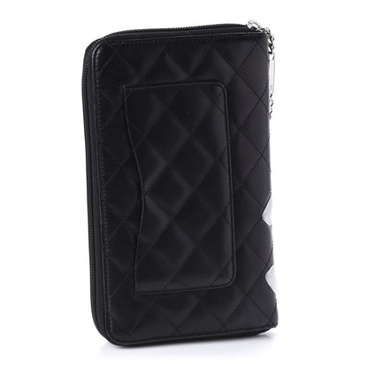 Chanel Calfskin Cambon Zip Around Organizer Wallet Black White 3 of 17