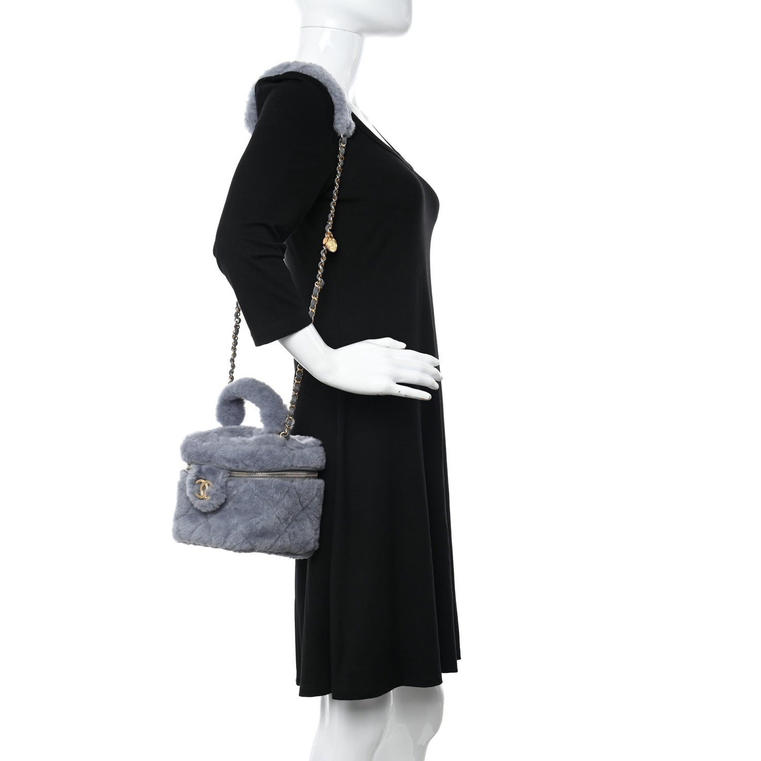 Chanel Shearling Lambskin Quilted Small Vanity Case Grey 2 of 10