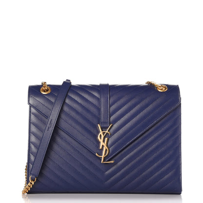 Saint Laurent Grain De Poudre Matelasse Chevron Large Monogram Satchel Blue 1 of 8