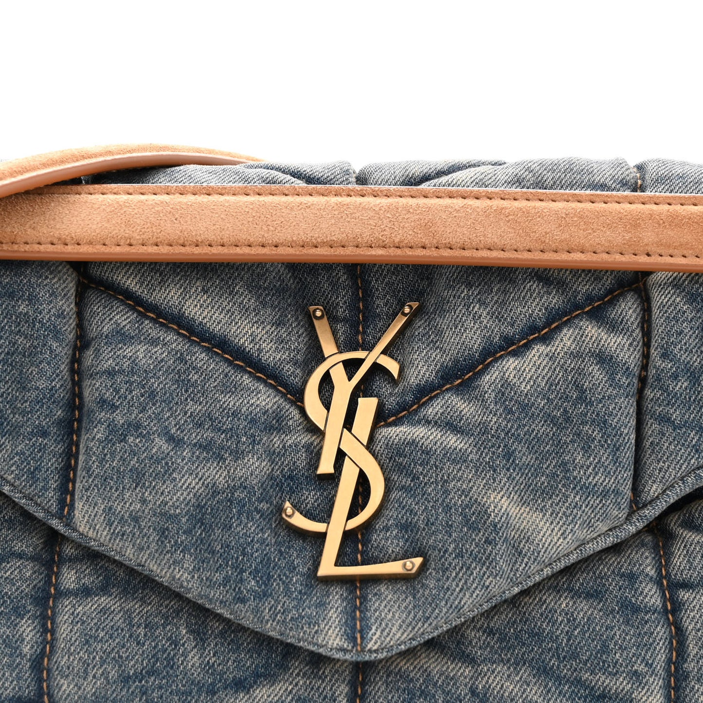 Denim Quilted Small Loulou Puffer Monogram Chain Satchel Blue Cinnamon
