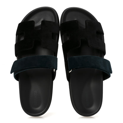 Hermes Velvet Womens Chypre Sandals 41 Black Vert Mousse 2 of 9