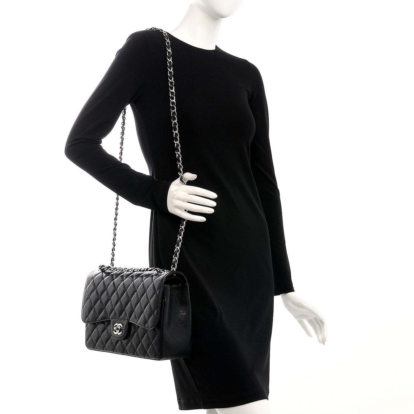 Caviar Quilted Jumbo Double Flap Black