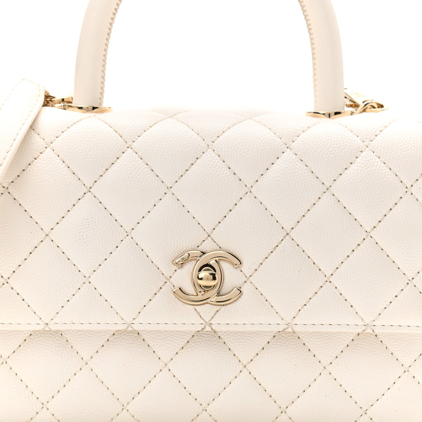 Caviar Quilted Mini Coco Handle Flap White