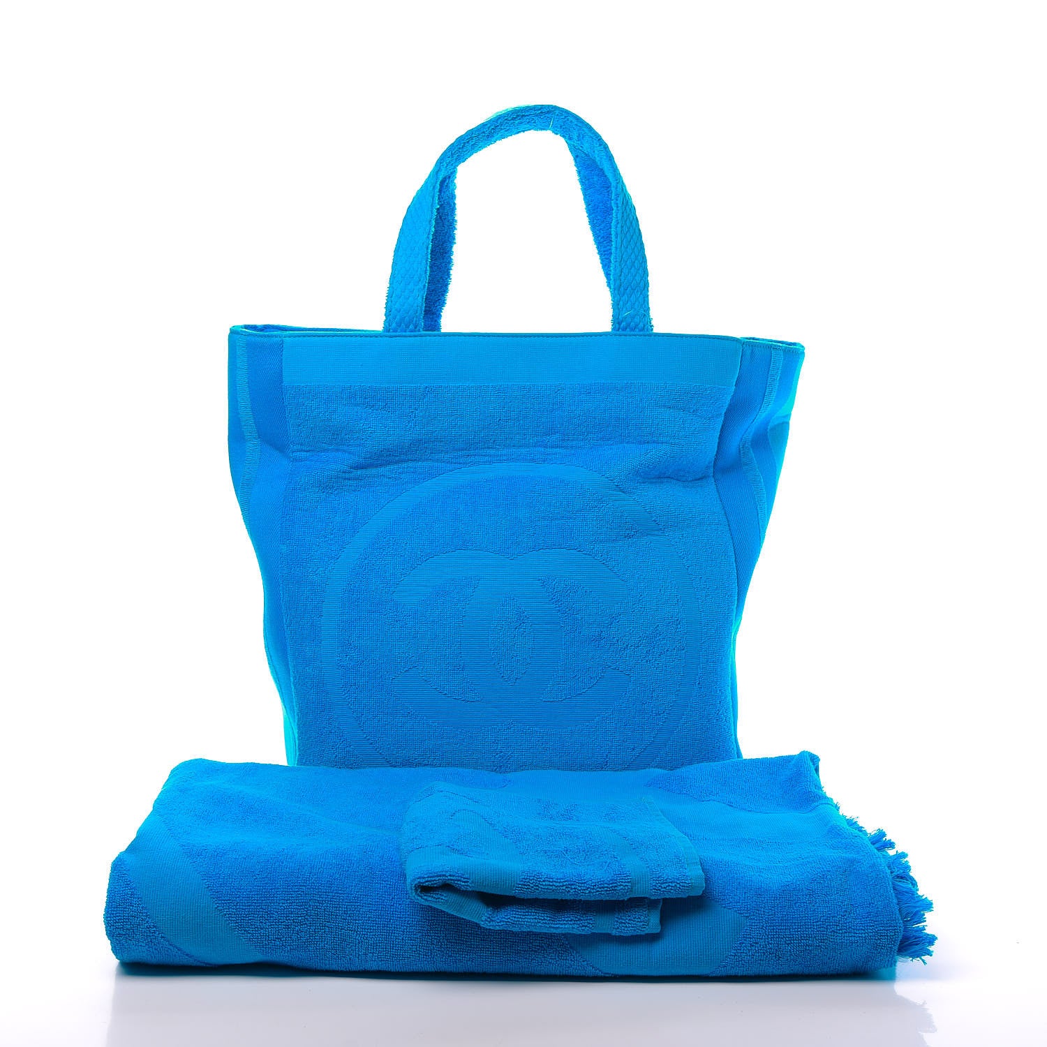 Chanel Terry Cotton CC Beach Tote Towel Set Blue 3 of 12
