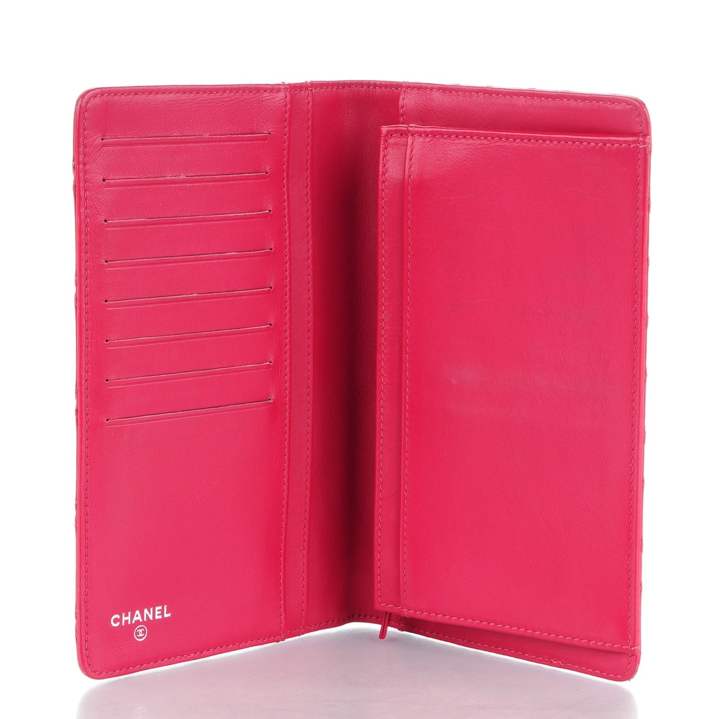 Lambskin Diamond Stitched Yen Wallet Fuchsia