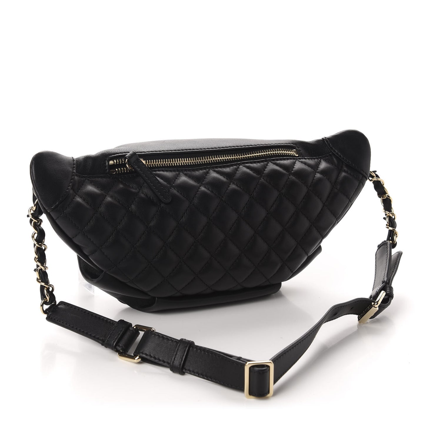 Lambskin Quilted Waist Bag Fanny Pack Black