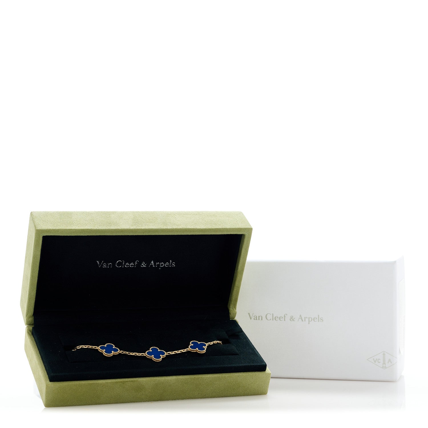 Van Cleef & Arpels 18K Yellow Gold Blue Agate 5 Motifs Vintage Alhambra Bracelet 9 of 9