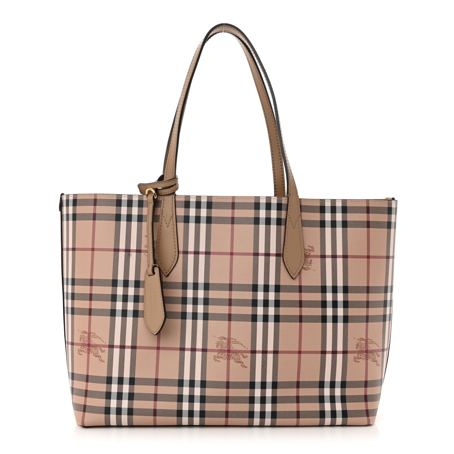 Burberry Grainy Calfskin Haymarket Check Medium Reversible Tote Camel 3 of 20