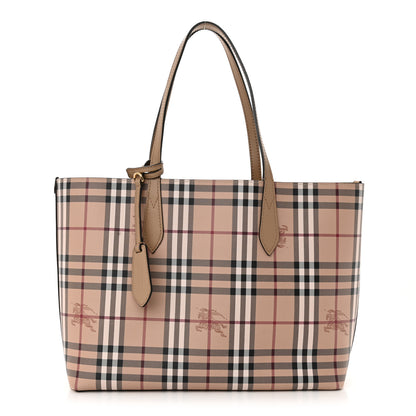 Burberry Grainy Calfskin Haymarket Check Medium Reversible Tote Camel 3 of 20