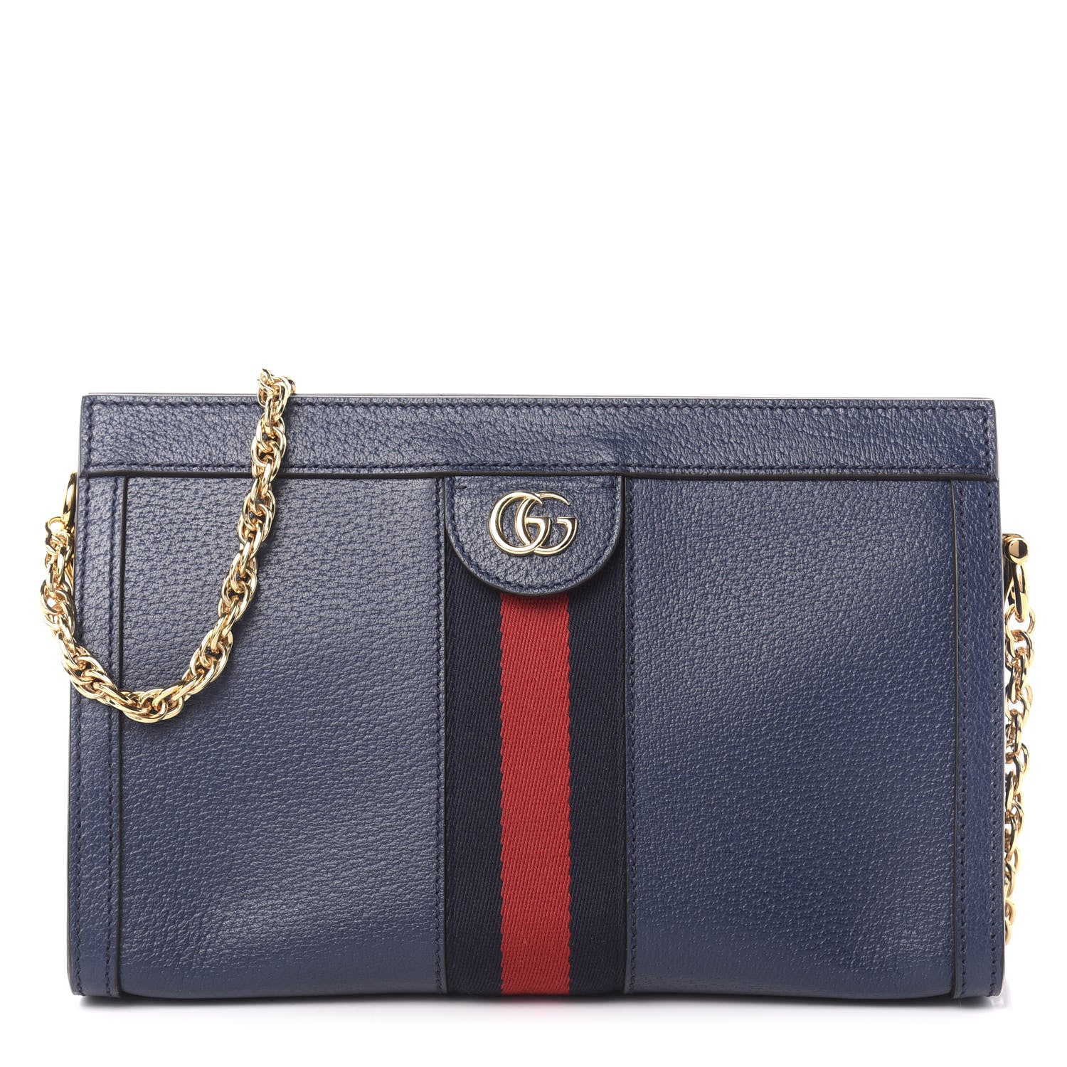 Gucci Textured Calfskin Web Small Ophidia Chain Shoulder Bag Blue Agata 1 of 11