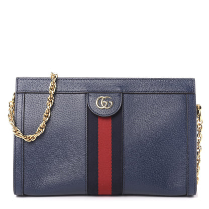 Gucci Textured Calfskin Web Small Ophidia Chain Shoulder Bag Blue Agata 1 of 11