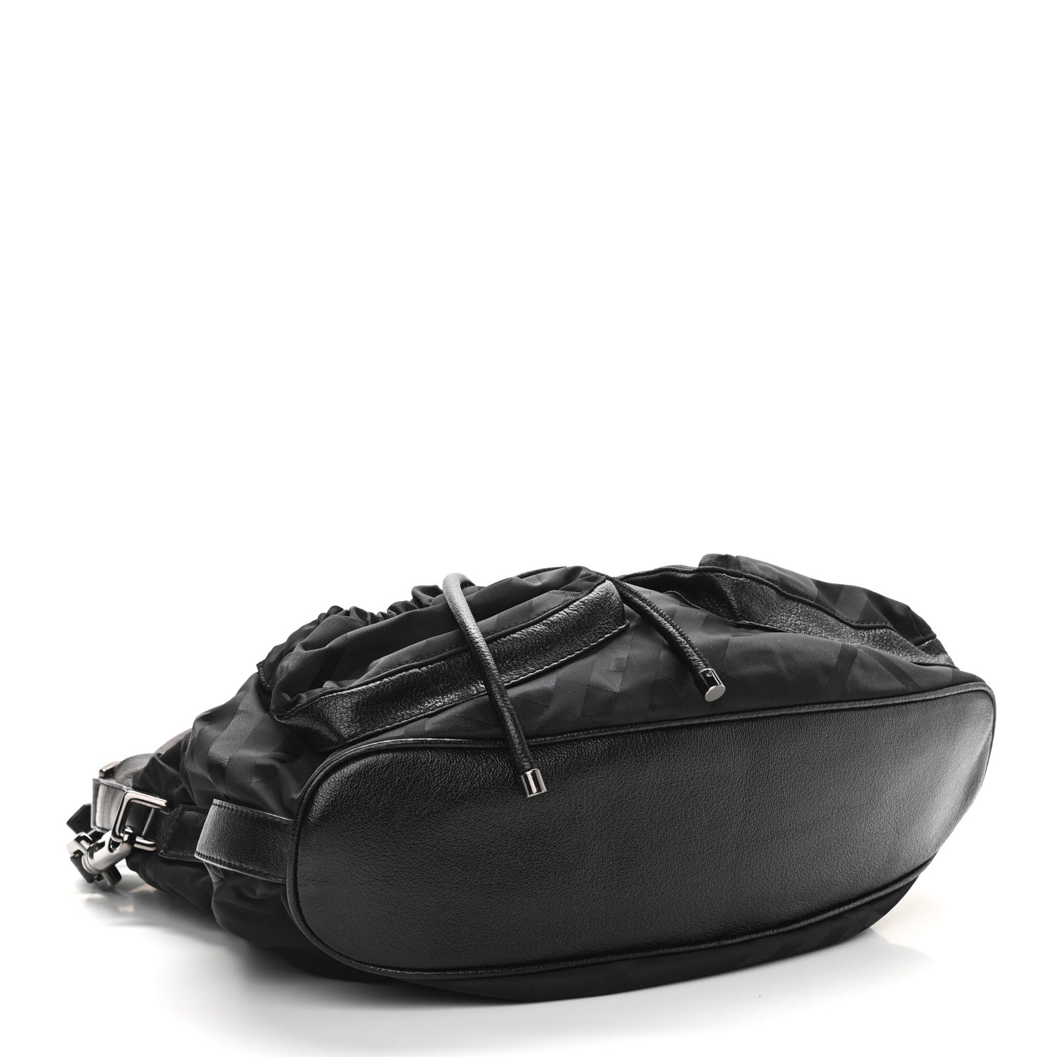 Burberry Nylon Tonal Check Drawstring Tote Black 3 of 10
