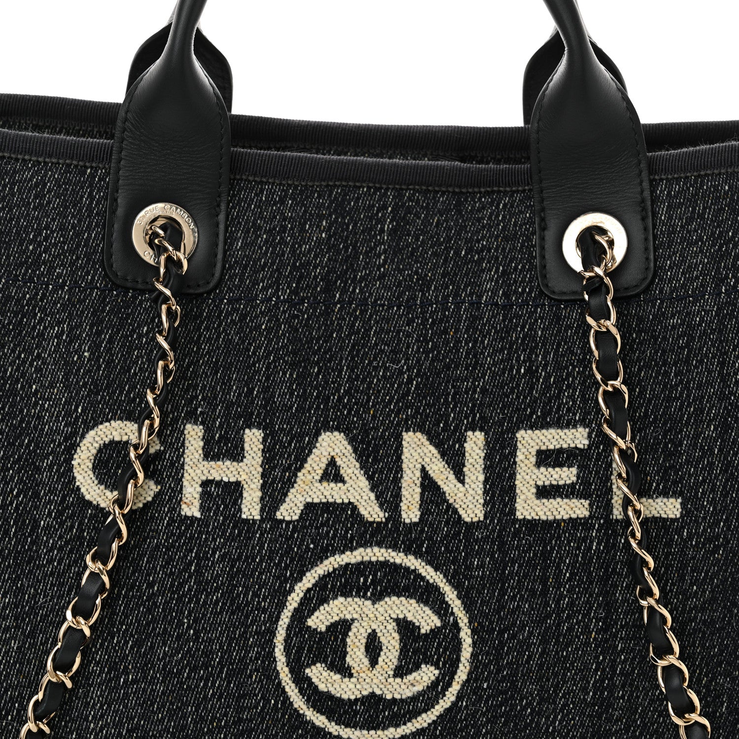 Chanel Denim Small Deauville Tote Dark Blue White 9 of 12