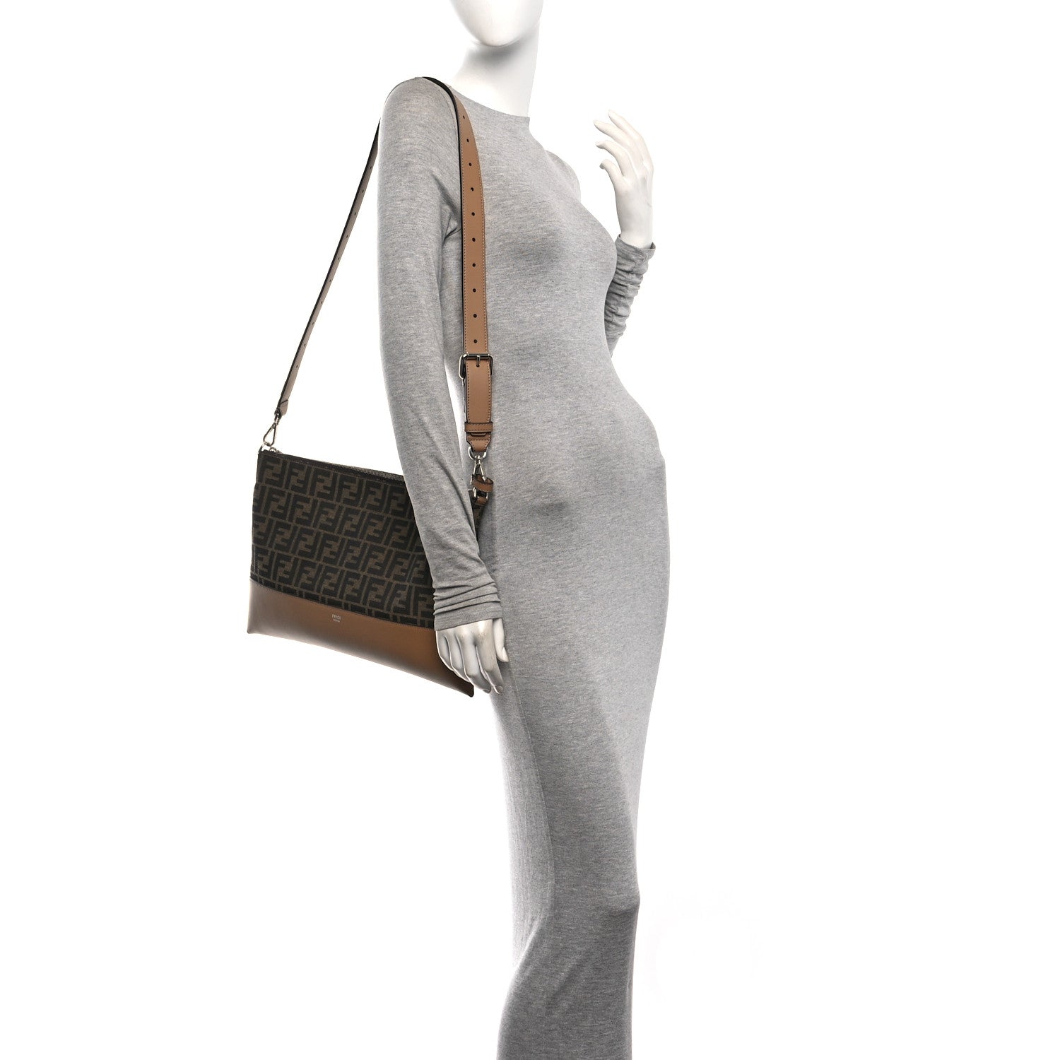 Fendi Vitello King Fabric Jacquard FF 1974 Messenger Tobacco Moro Sand 2 of 10