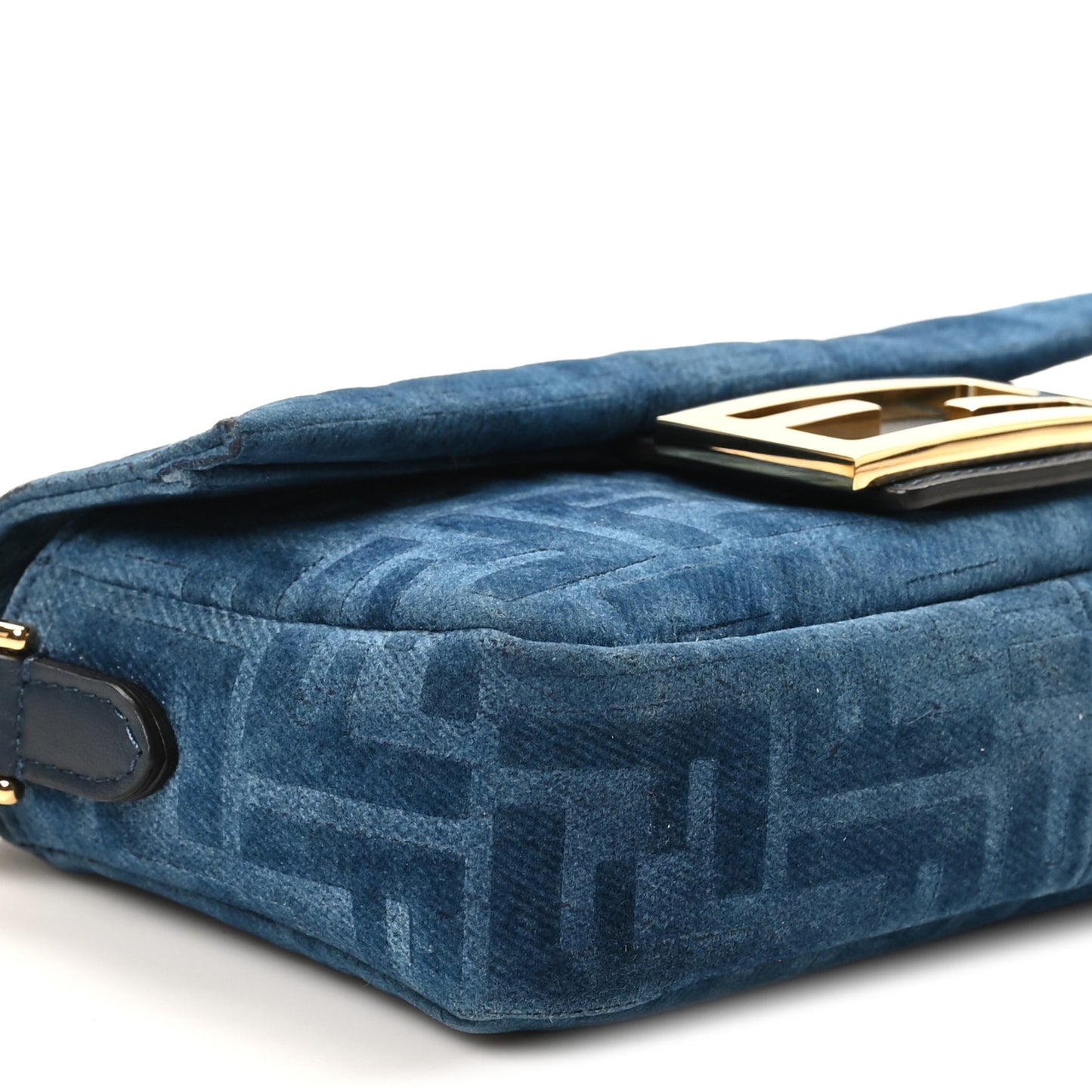 Flocked Denim FF Mini Baguette Blue Abyss