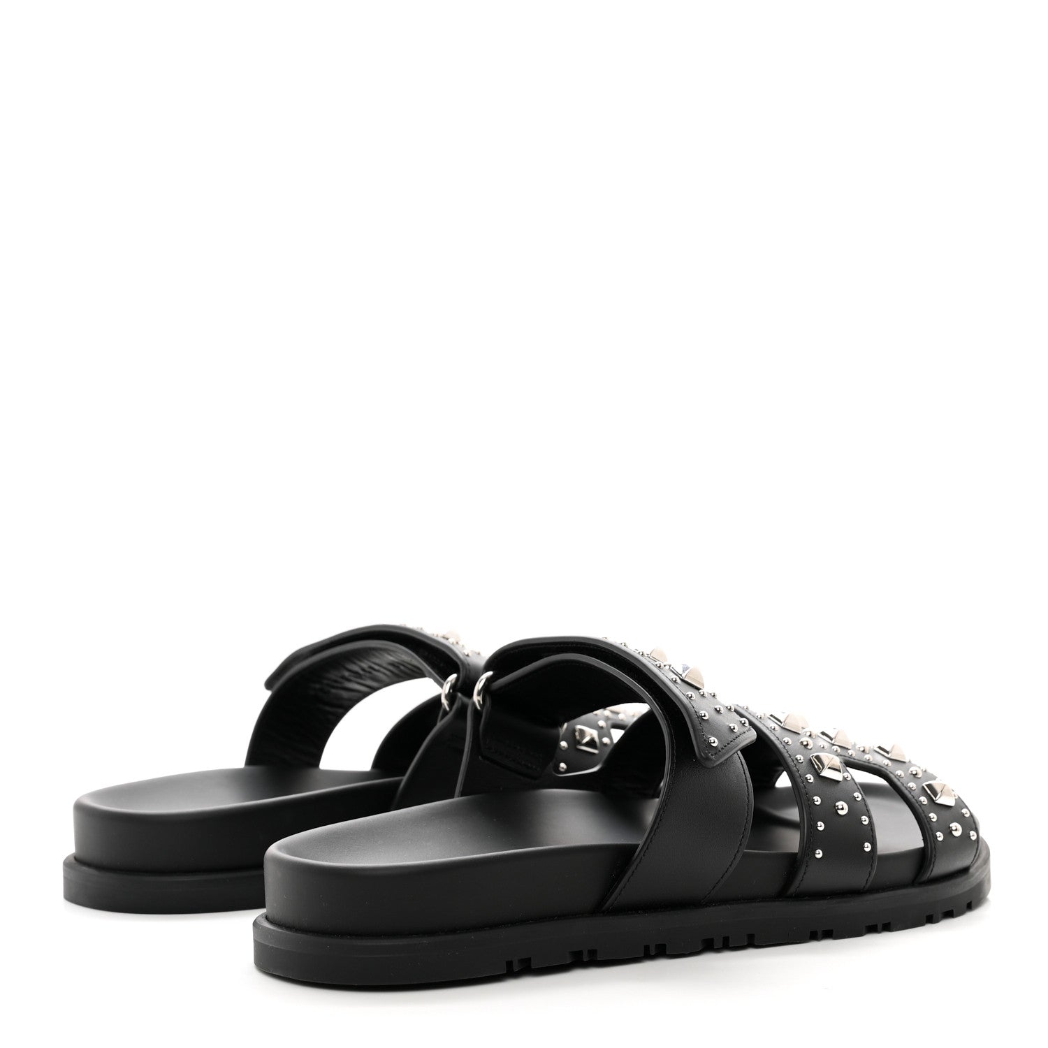 Hermes Calfskin Studded Womens Chypre Sandals 37 Black 4 of 9