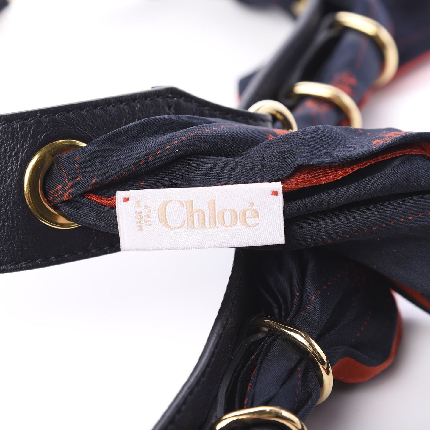 Calfskin Silk Little Horses Scarf Strap Navy