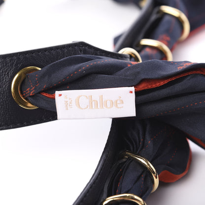 Chloe Calfskin Silk Little Horses Scarf Strap Navy 3 of 5