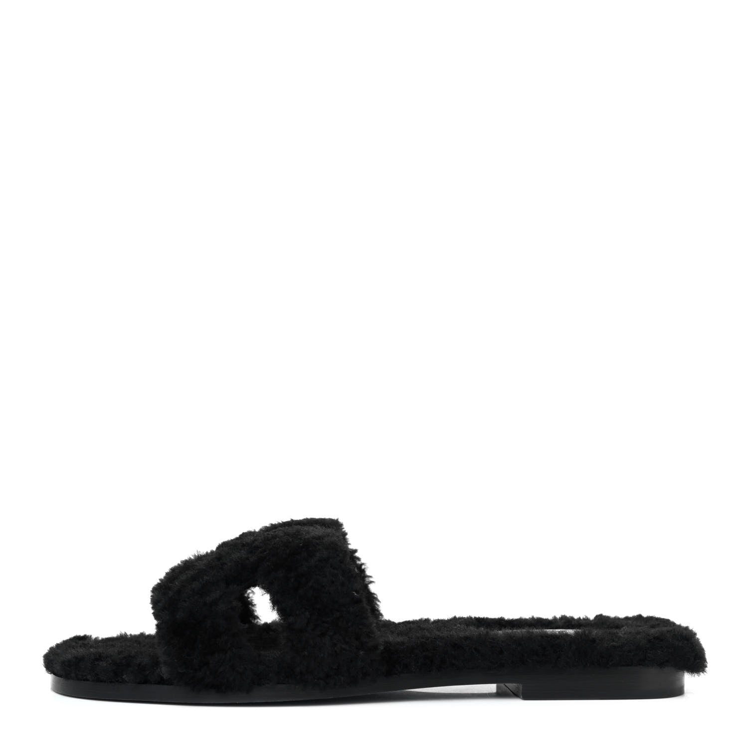 Hermes Woolskin Oran Sandals 38 Black 1 of 4