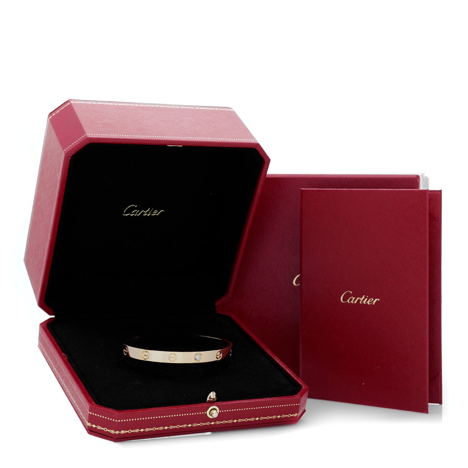 Cartier 18K Yellow Gold 1 Diamond LOVE Cuff Bracelet 17 4 of 4